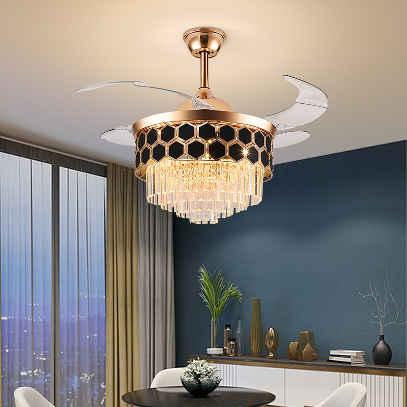 Home Decoration Modern Living Room Hotel Luxury Decoration Design 42/48 inch Crystal Chandelier ceiling fan with light