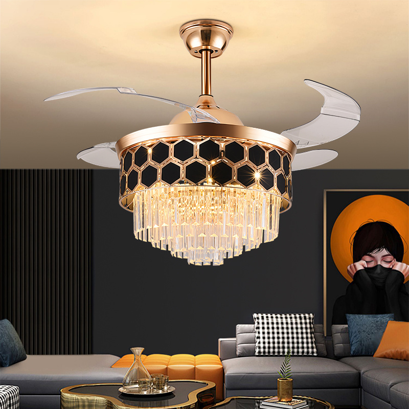 Home Decoration Modern Living Room Hotel Luxury Decoration Design 42/48 inch Crystal Chandelier ceiling fan with light