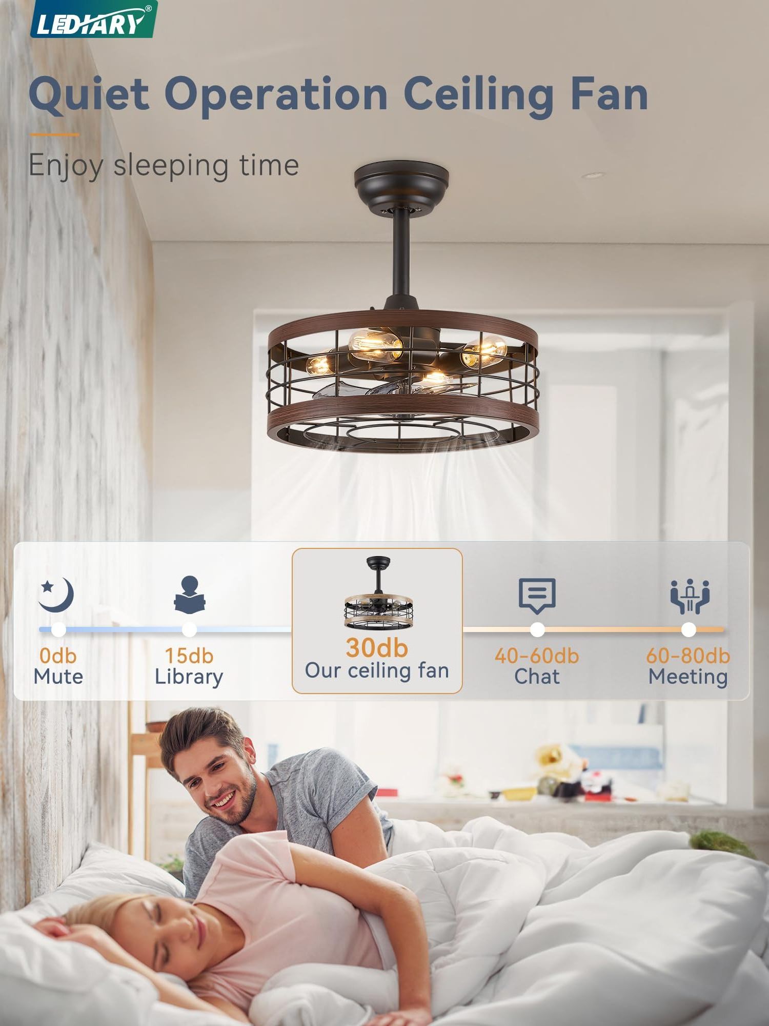 16.5 inch Farmhouse Fan Lights Industrial Ceiling Fan with light and Remote for Bedroom Black Caged Ceiling Fan