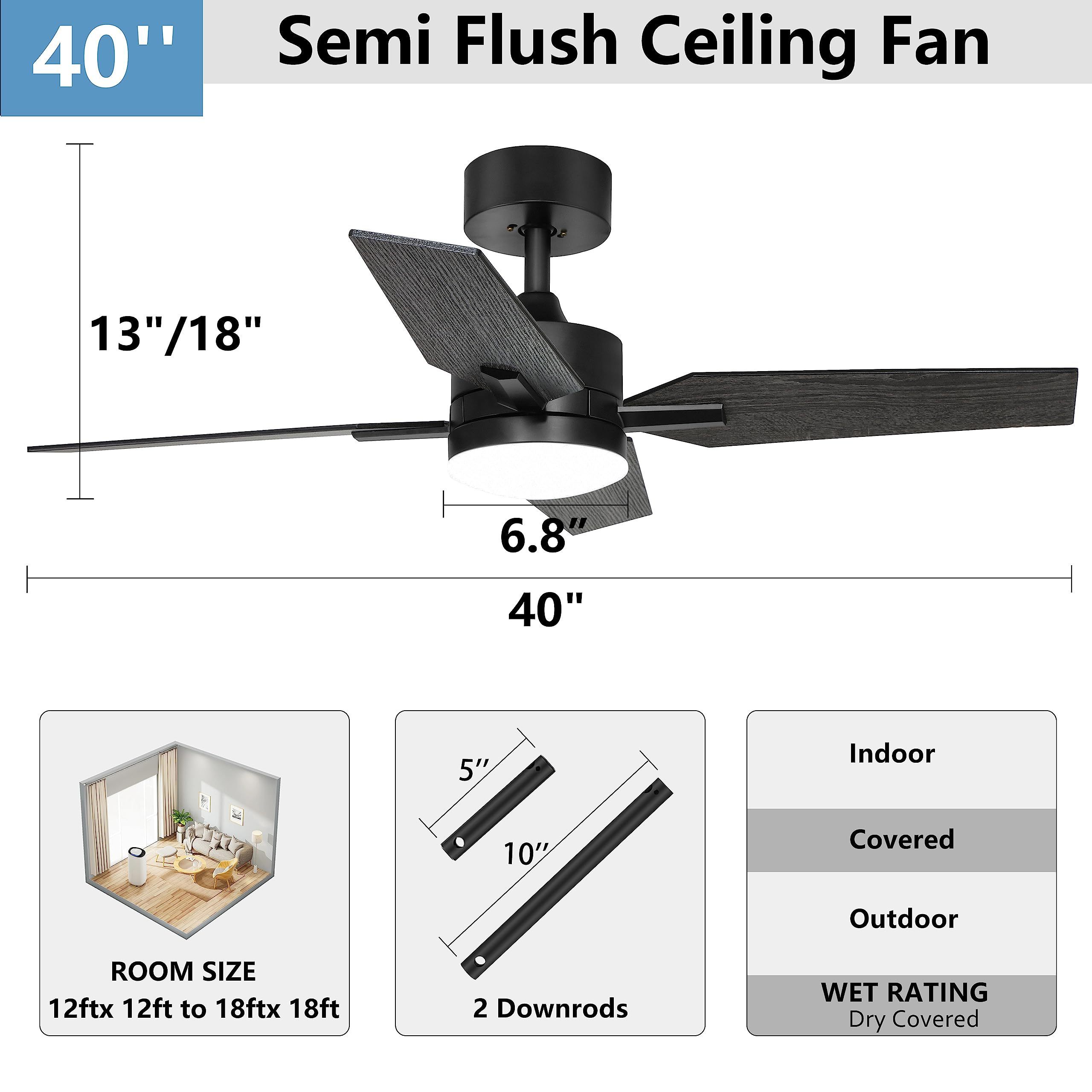 40 inch Modern Small Indoor Ceiling Fan 6 Air Speeds Timer Function DC Motor LED  Ceiling Fans with Light