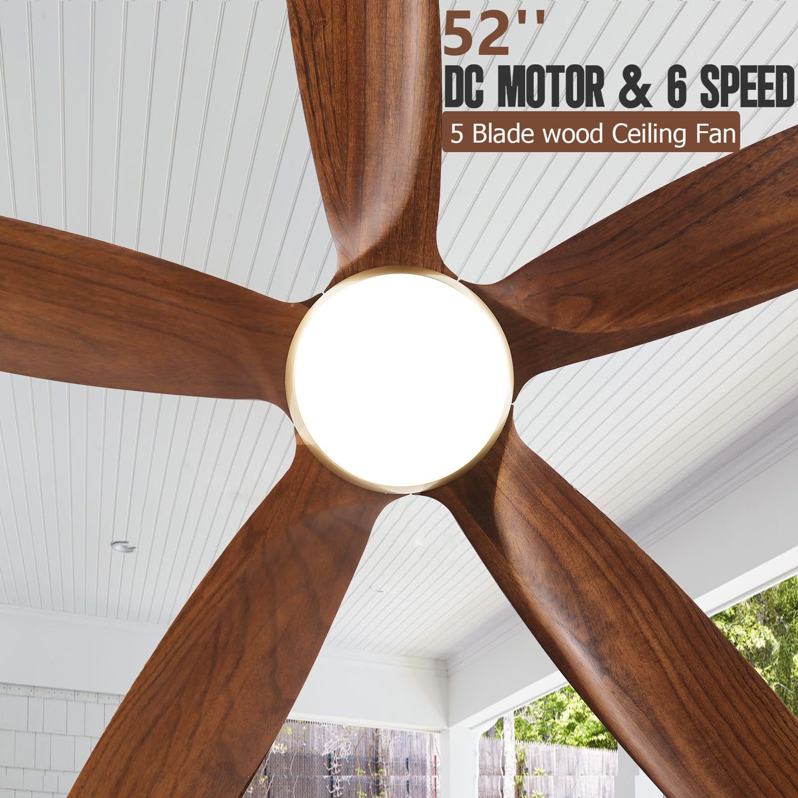 52 Inch Wood Gold Ceiling Fan with LED Light  Remote Quiet DC Motor Large Airflow Indoor Ceiling Fan with Light