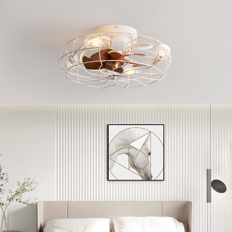 Using E27 light source retro American creativity 20 inch bedroom remote control 6-speed ceiling fan with light