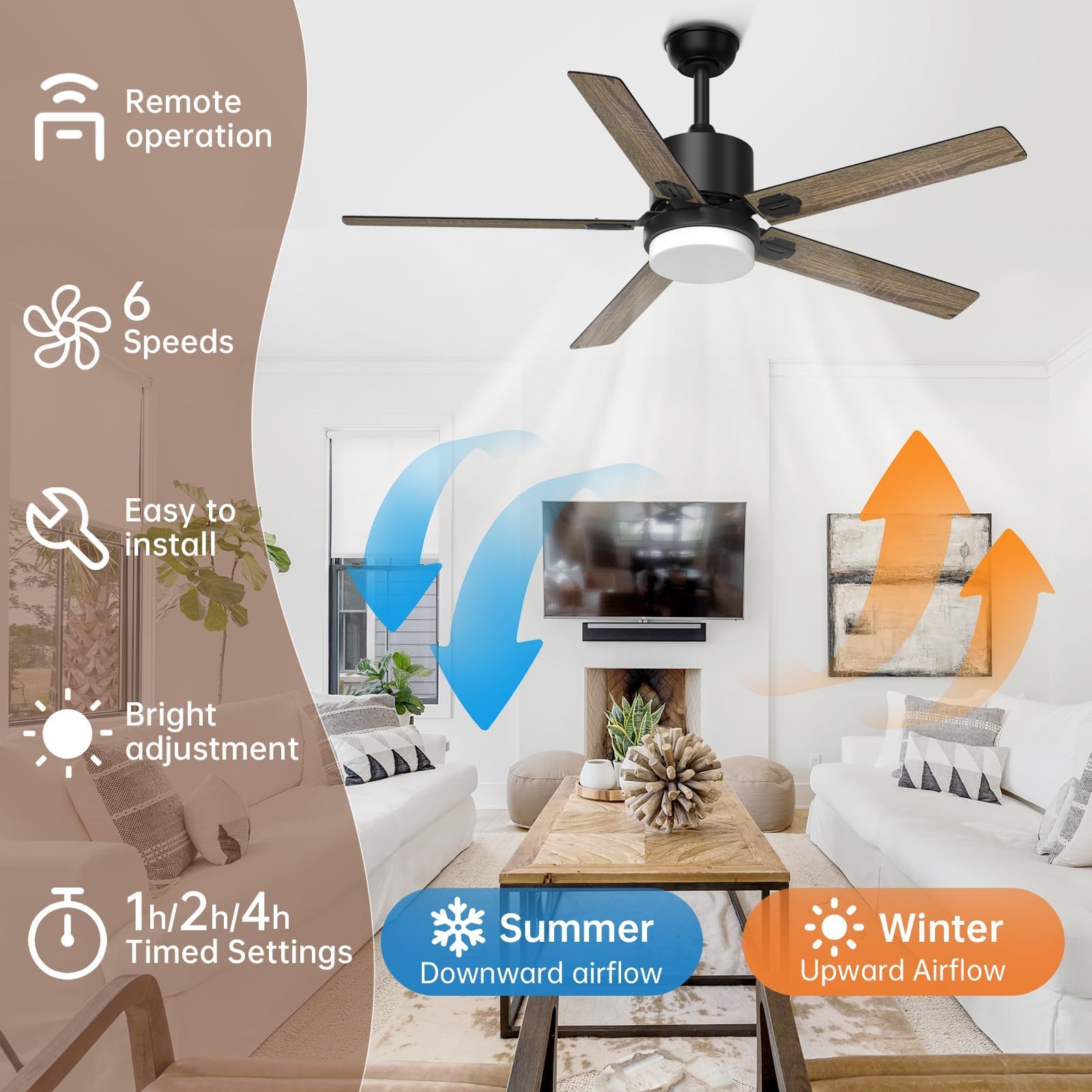 Ceiling Fans with Lights and Remote 52-inch Outdoor/Indoor Fan for Patio Farmhouse Bedroom Ceiling fan