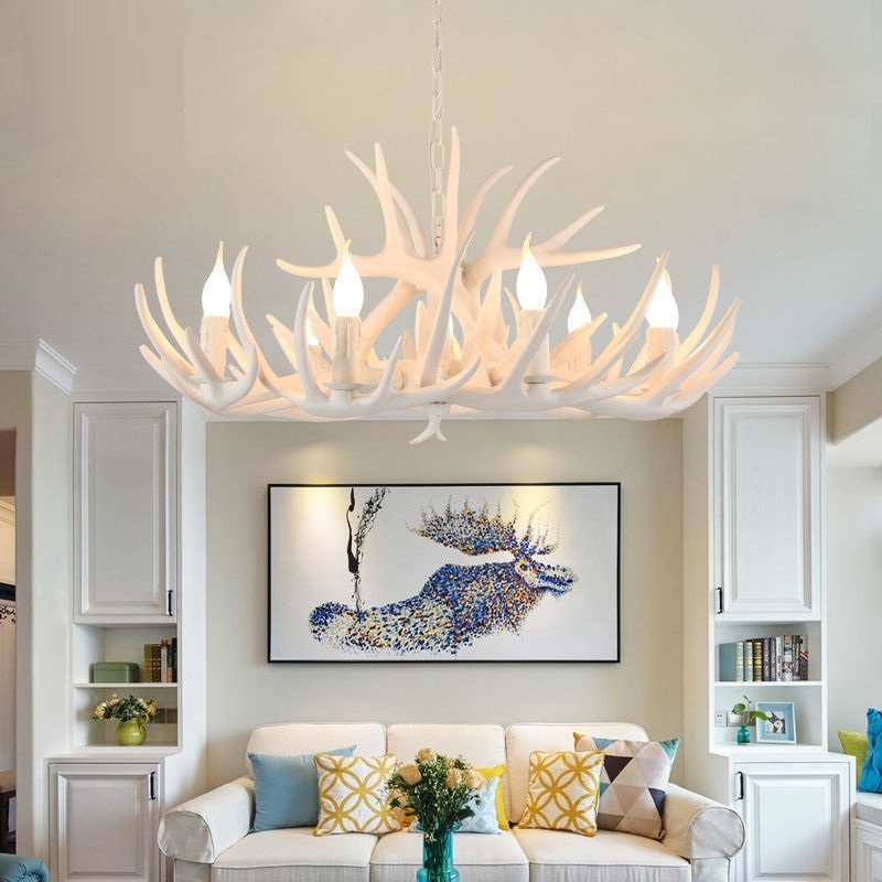 Rustic Retro  Style Deer Antler Pendant Lamp Modern Resin Resin Antler Farmhouse Chandeliers for Living Room Dining Table