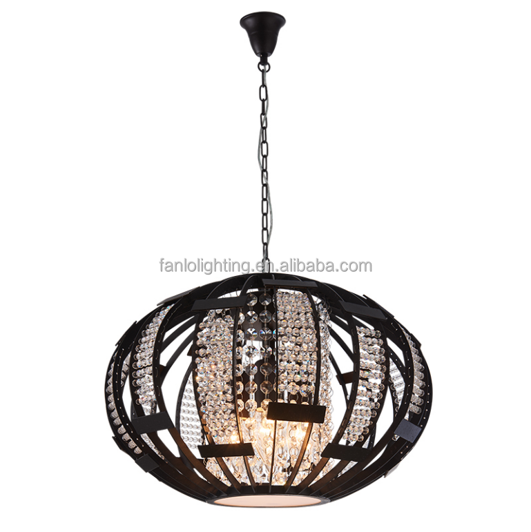 New Arrival Luxury Modern Luxury Hanging lamps Nordic K9 Crystal Cage Pendant Lighting Matte Black Chandelier