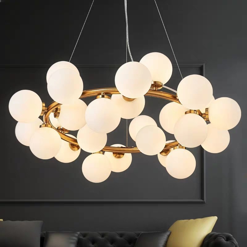 Modern Gold 25 Heads Magic Bean Glass Ball Pendant Lamp G4 Kitchen Bulbs Hanging Light Chandeliers for Dining Room Home