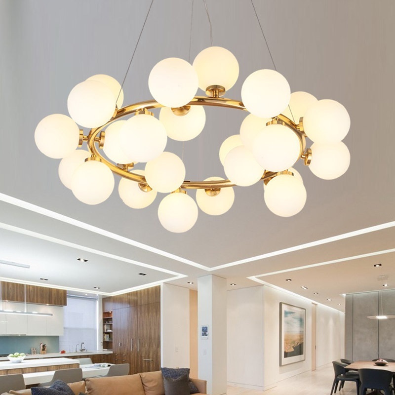 Modern Gold 25 Heads Magic Bean Glass Ball Pendant Lamp G4 Kitchen Bulbs Hanging Light Chandeliers for Dining Room Home