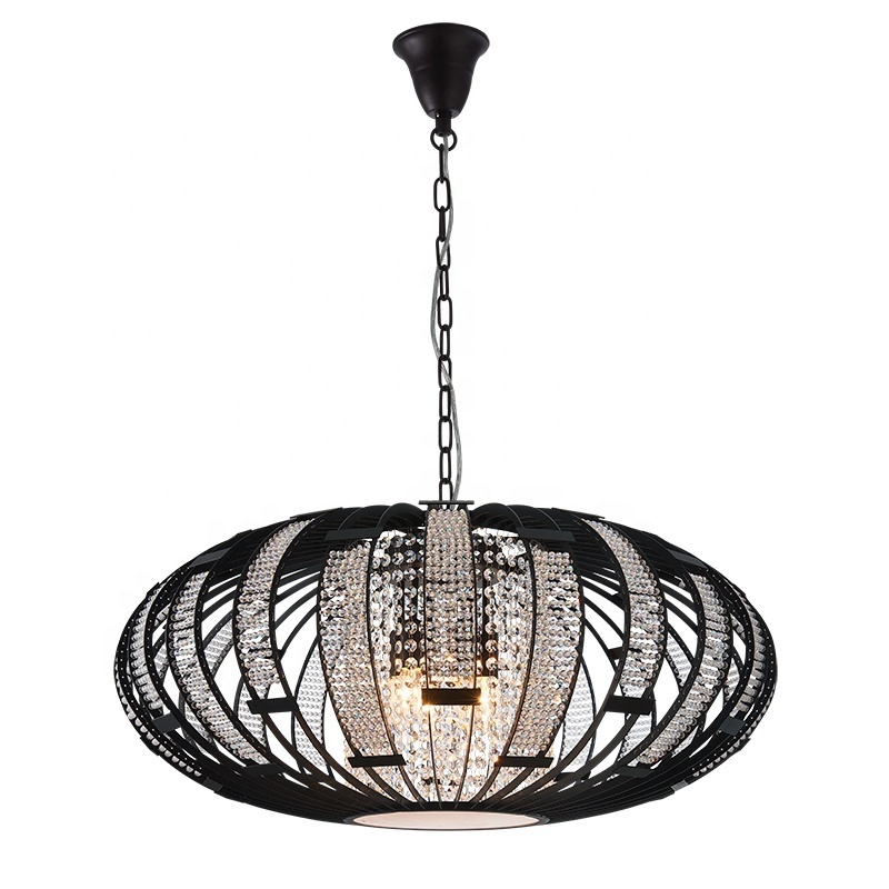 New Arrival Luxury Modern Luxury Hanging lamps Nordic K9 Crystal Cage Pendant Lighting Matte Black Chandelier