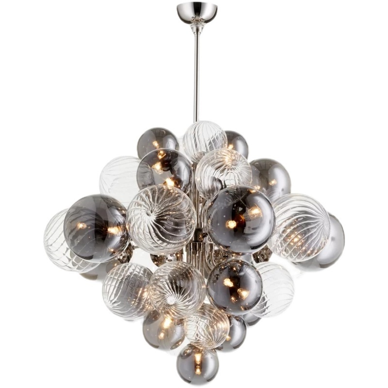 Chrome Finish Dinner Room Glass Ball Hanging Light Smoke Color Chandelier Modern Fixture 15-Light Chandelier