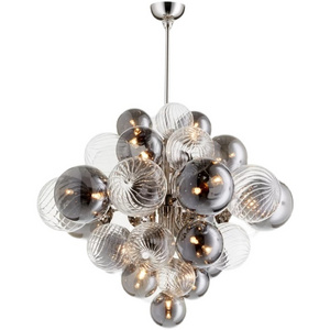 Chrome Finish Dinner Room Glass Ball Hanging Light Smoke Color Chandelier Modern Fixture 15-Light Chandelier