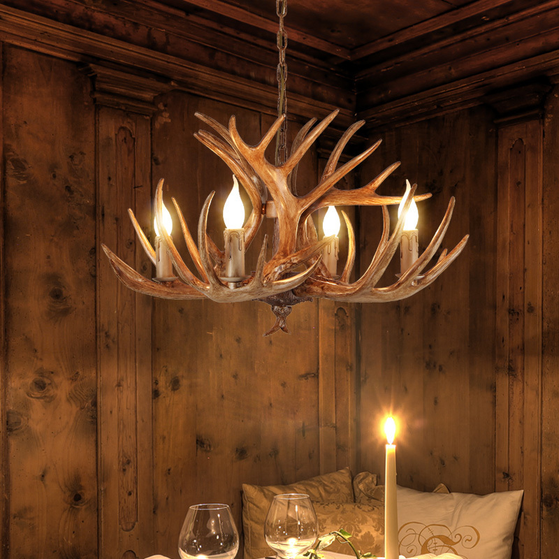 Country Style Home Decor Light Retro Antler LED Candle Chandelier Creative  Resin Deer Horn LED Light Fixtures