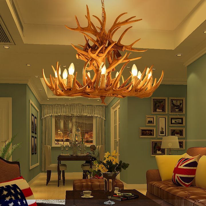 Country Style Home Decor Light Retro Antler LED Candle Chandelier Creative  Resin Deer Horn LED Light Fixtures