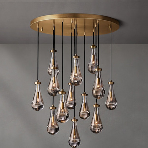 Modern Luxury Glass Raindrop Chandelier Lighting Brass LED Ceiling Light Fixture Lamp Bronze 40 90 Single Glass Hanging Light