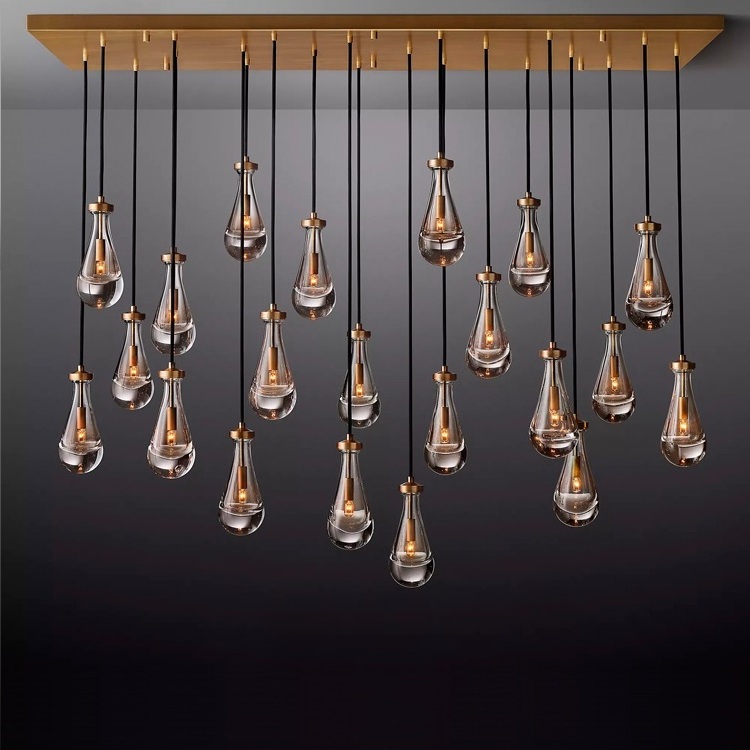 Modern Luxury Glass Raindrop Chandelier Lighting Brass LED Ceiling Light Fixture Lamp Bronze 40 90 Single Glass Hanging Light