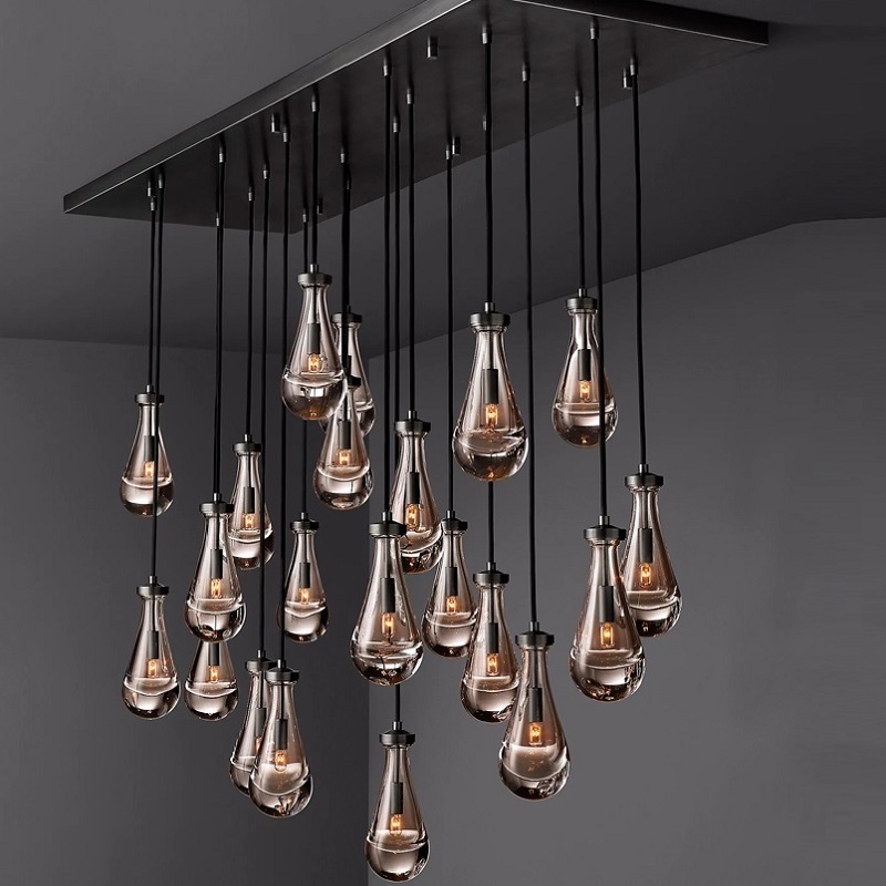 Modern Luxury Glass Raindrop Chandelier Lighting Brass LED Ceiling Light Fixture Lamp Bronze 40 90 Single Glass Hanging Light