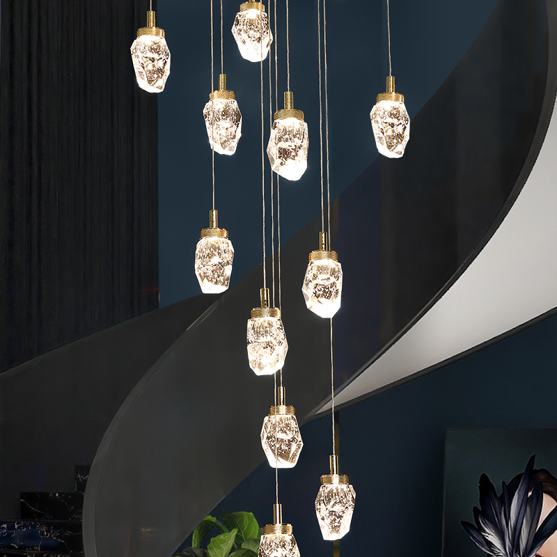 Modern chandelier new design crystal drop light high ceiling hanging lamp crystals led staircase lighting