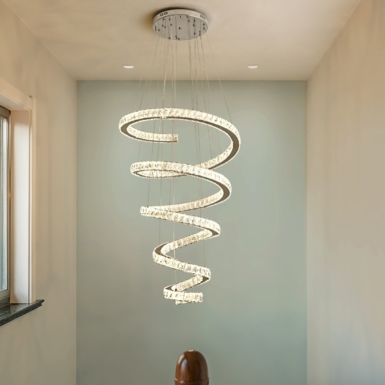 Modern Crystal Chandelier Contemporary LED Ceiling Light Luxury Spiral Staircase Lighting Fixture for Living Room