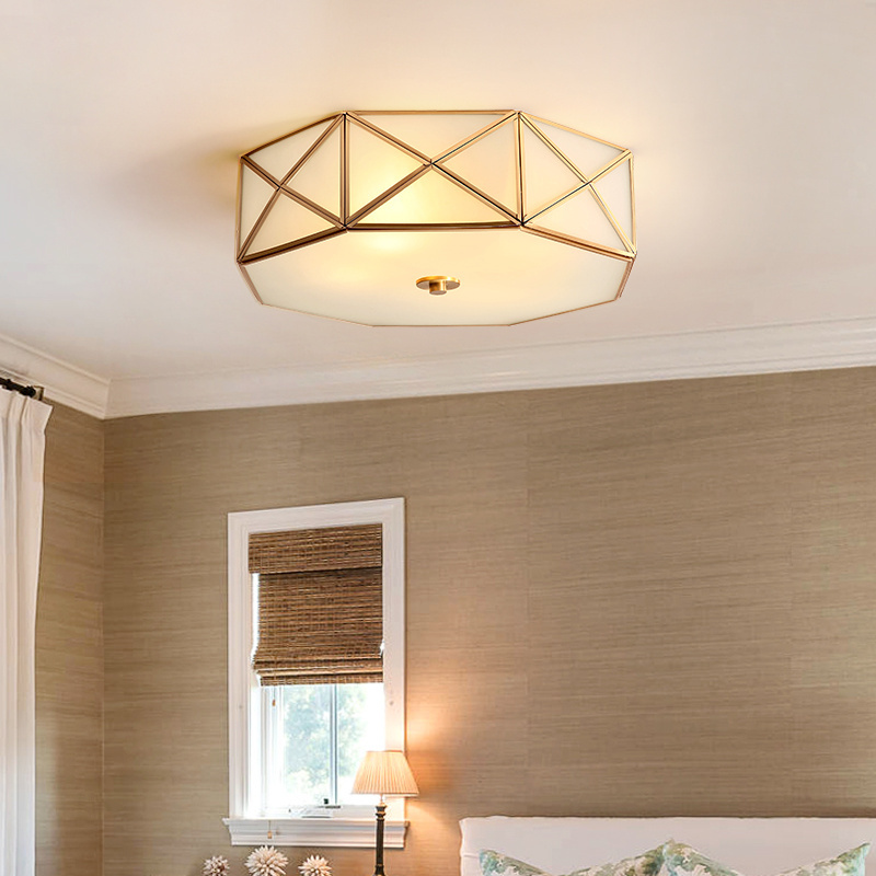 American country style brass lamp  modern living room bedroom balcony  hallway brass flush mount ceiling light