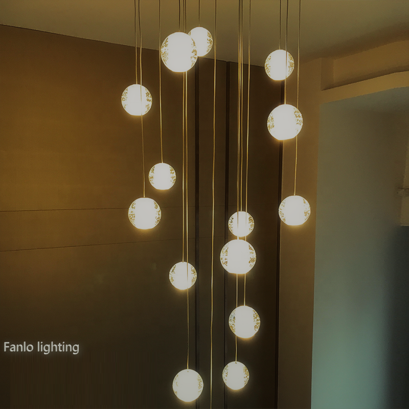 Modern Pendant Light LED Crystal Ball Suspension Lighting Stairs glass Ball Chandelier Lights