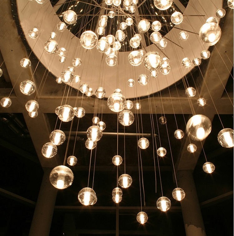 Modern Pendant Light LED Crystal Ball Suspension Lighting Stairs glass Ball Chandelier Lights