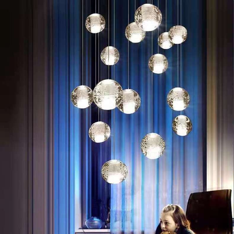 Luxury LED Bubble Crystal Ball Chandelier Modern Pendant Light Fixture LED Suspension Lighting for Hotel Hallway Entrance