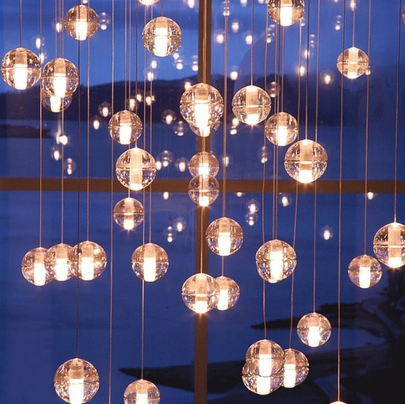 Luxury LED Bubble Crystal Ball Chandelier Modern Pendant Light Fixture LED Suspension Lighting for Hotel Hallway Entrance