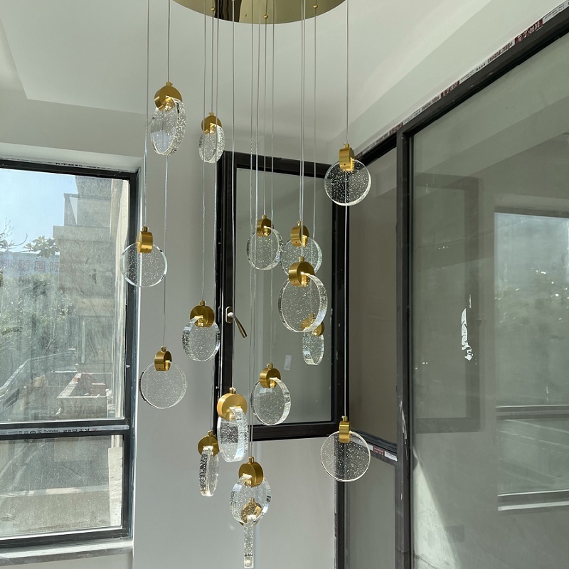 Hotel Foyer Sphere Bubble Crystal Chandelier Ceiling Lights Pendant Lamp for Staircase Entryway