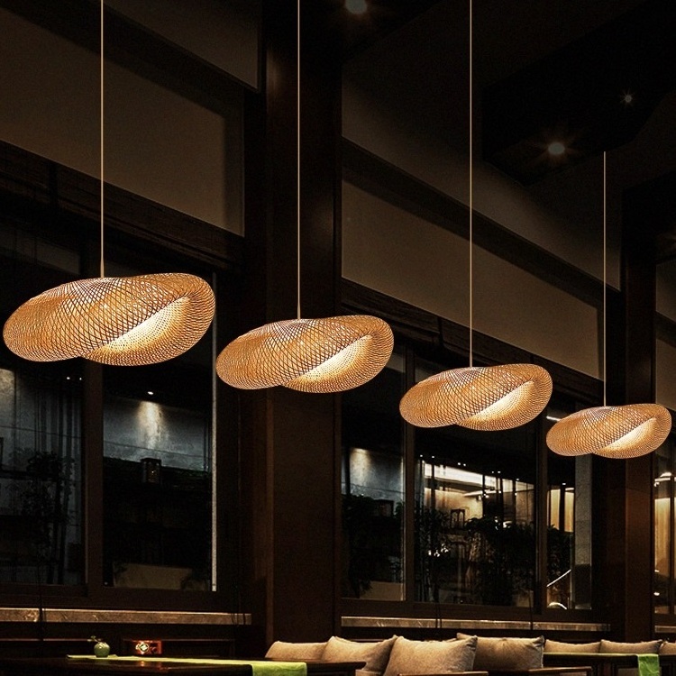 Country Style Handmade Bamboo Pendant Light Fixture Natural Wicker Rattan Lighting for Dinging Room Bar Restaurant