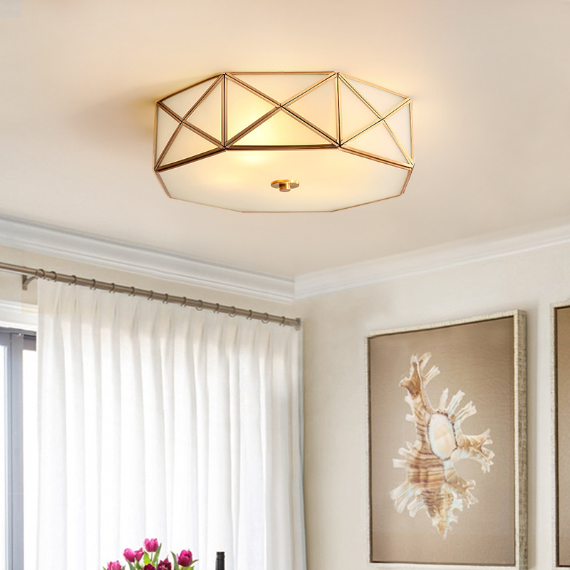 American country style brass lamp  modern living room bedroom balcony  hallway brass flush mount ceiling light