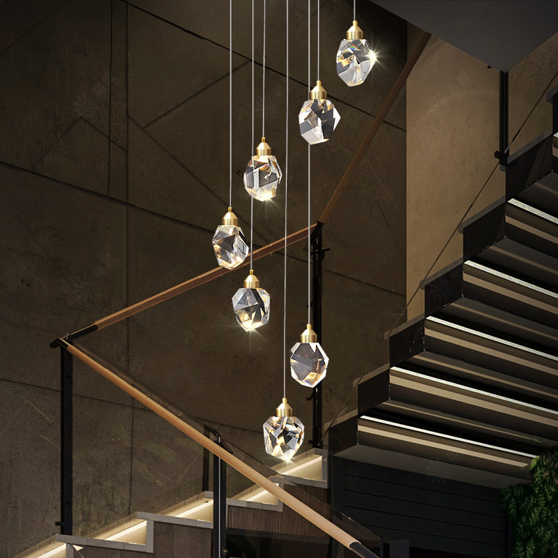 Mall exhibition hall modern designed staircase lighting decorative hanging lamp art crystal pendant light