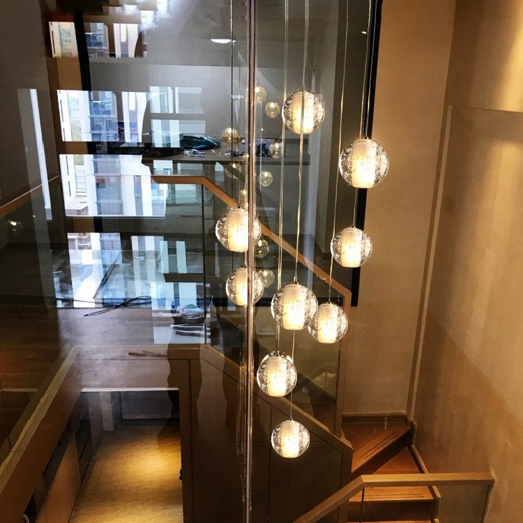 Modern Pendant Light LED Crystal Ball Suspension Lighting Stairs glass Ball Chandelier Lights