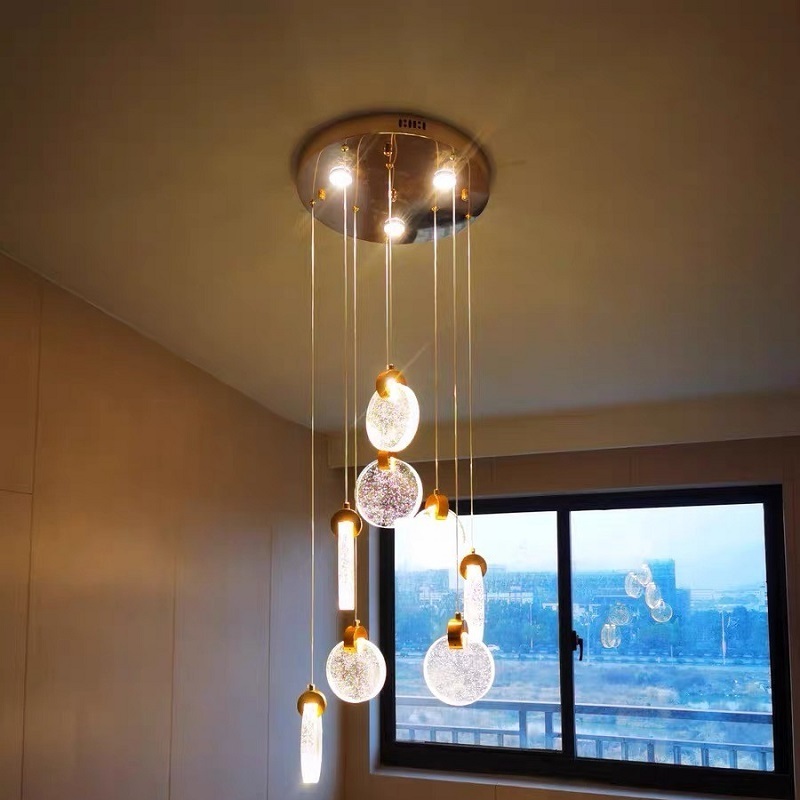 Hotel Foyer Sphere Bubble Crystal Chandelier Ceiling Lights Pendant Lamp for Staircase Entryway