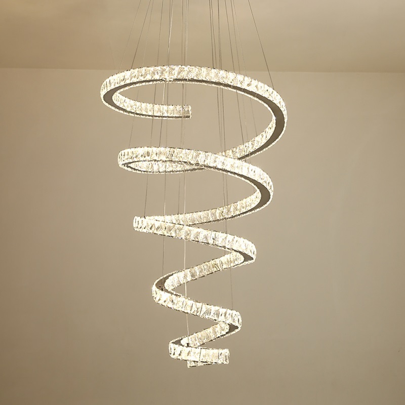 Modern Crystal Chandelier Contemporary LED Ceiling Light Luxury Spiral Staircase Lighting Fixture for Living Room