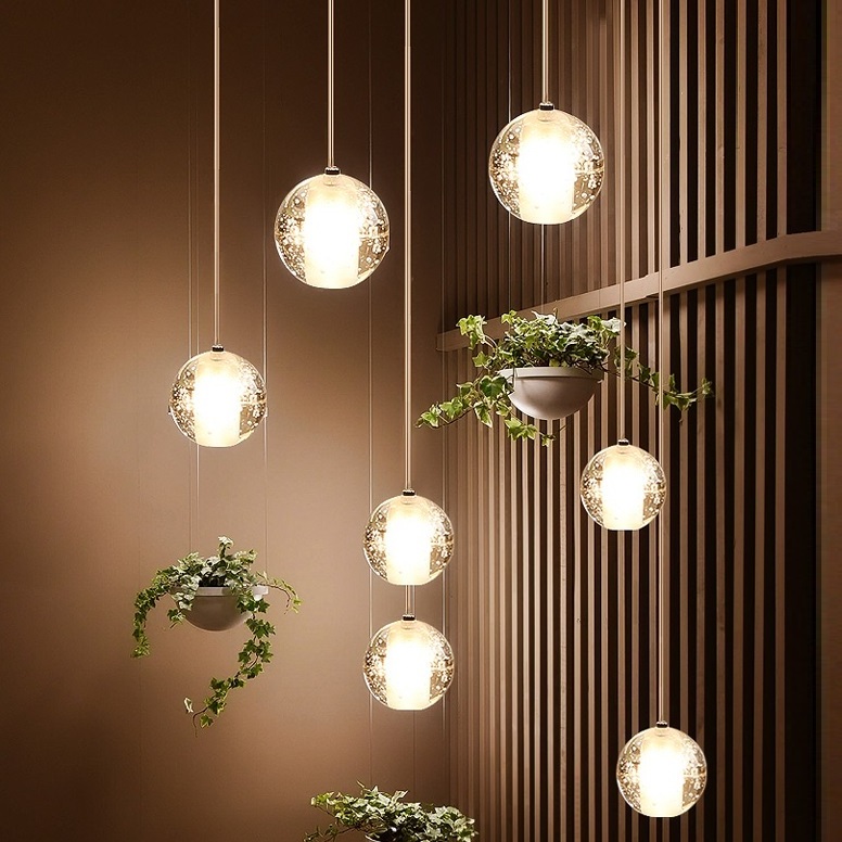 Modern Pendant Light LED Crystal Ball Suspension Lighting Stairs glass Ball Chandelier Lights