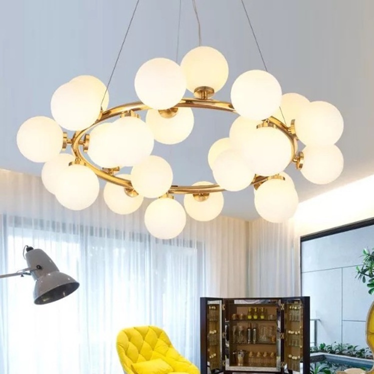 Modern Gold 25 Heads Magic Bean Glass Ball Pendant Lamp G4 Kitchen Bulbs Hanging Light Chandeliers for Dining Room Home