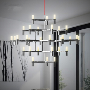 Modern Luxury Villa Foyer G9 High Ceiling Chandelier Metal Pendant Lights Cable Farmhouse Chandelier Lighting