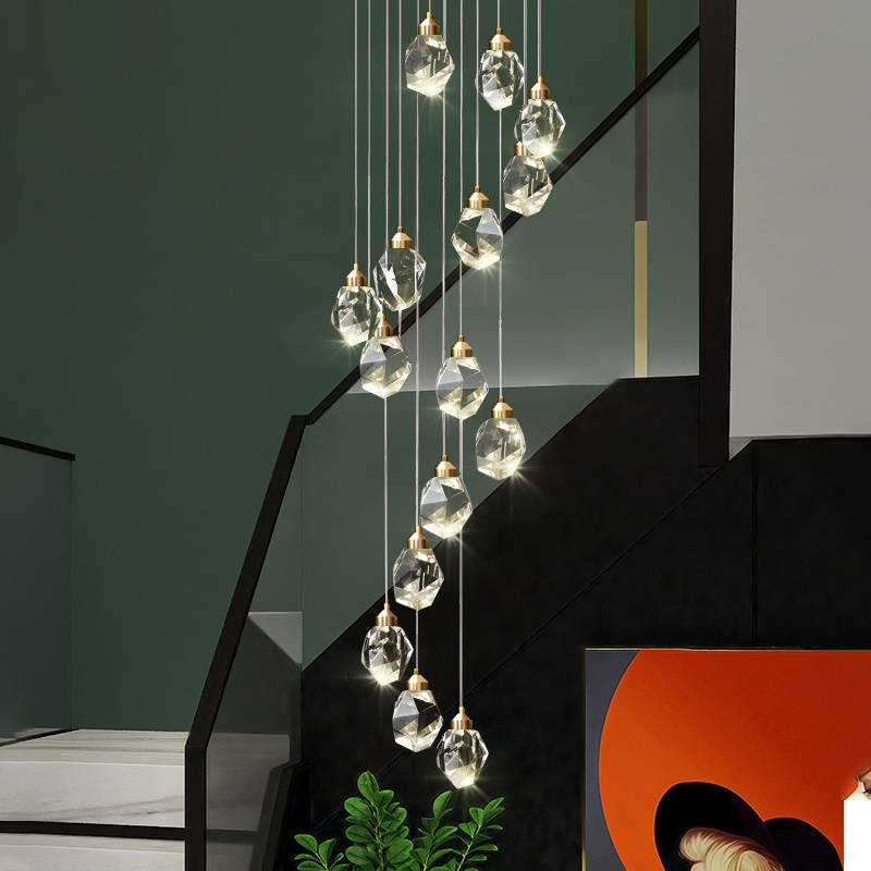 Mall exhibition hall modern designed staircase lighting decorative hanging lamp art crystal pendant light