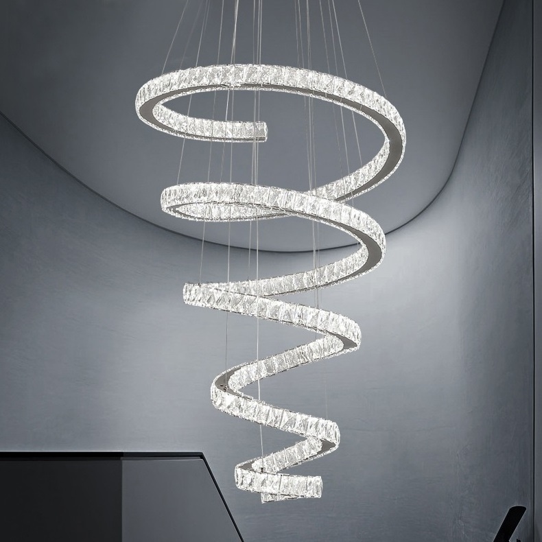 Modern Crystal Chandelier Contemporary LED Ceiling Light Luxury Spiral Staircase Lighting Fixture for Living Room