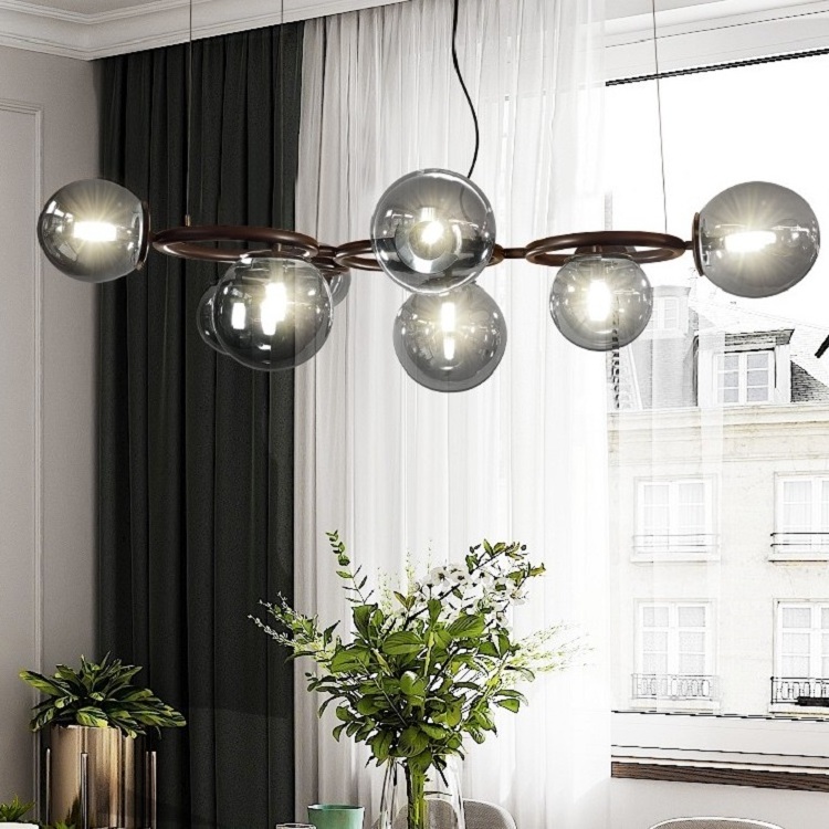 Simple modern industrial style glass pendant lamps kitchen dining hanging lights ball chandelier