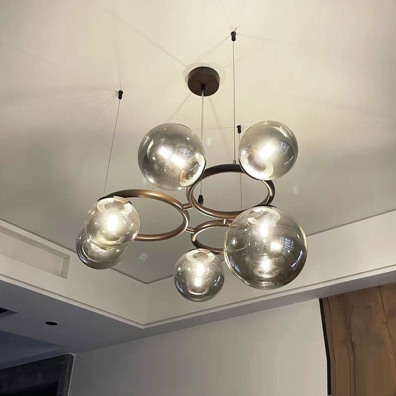 Simple modern industrial style glass pendant lamps kitchen dining hanging lights ball chandelier