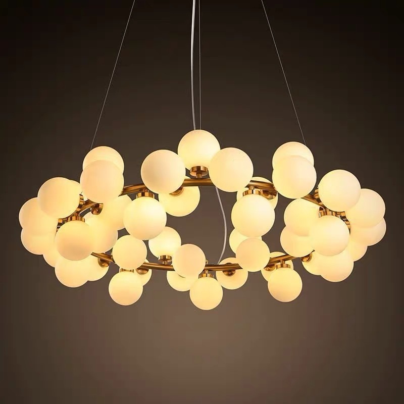 Modern Gold 25 Heads Magic Bean Glass Ball Pendant Lamp G4 Kitchen Bulbs Hanging Light Chandeliers for Dining Room Home