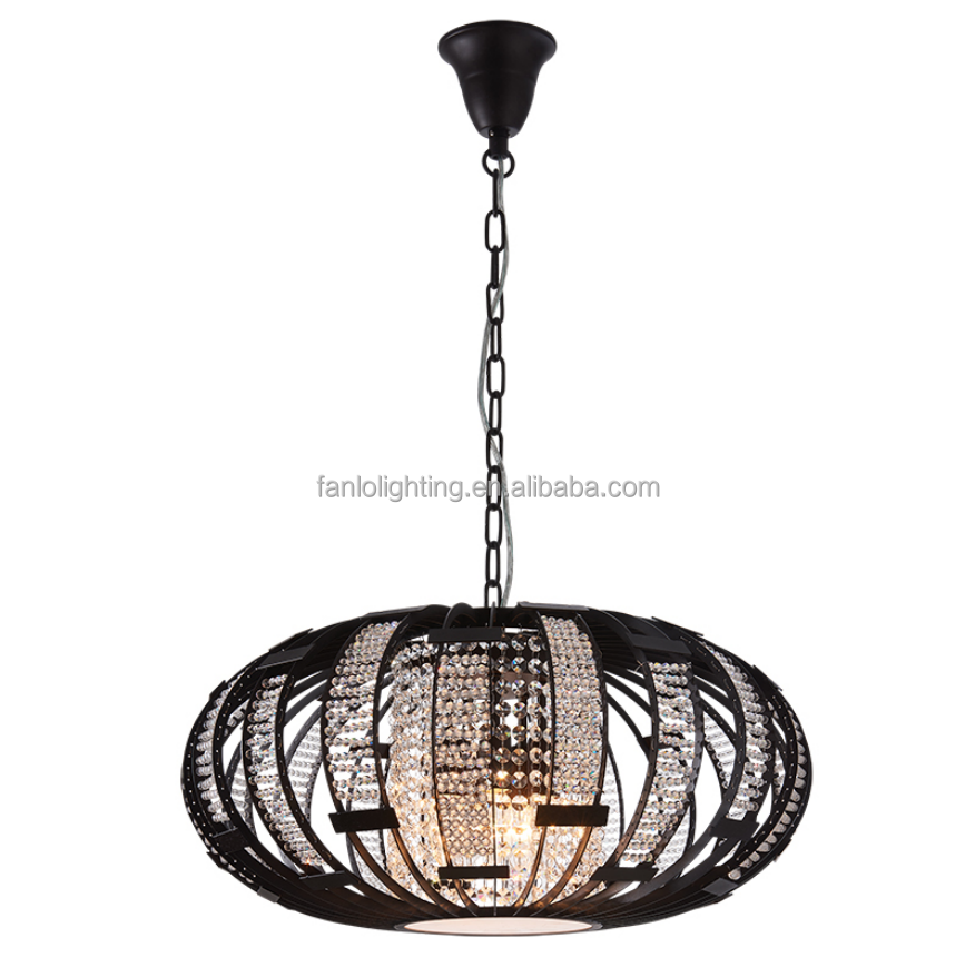 New Arrival Luxury Modern Luxury Hanging lamps Nordic K9 Crystal Cage Pendant Lighting Matte Black Chandelier