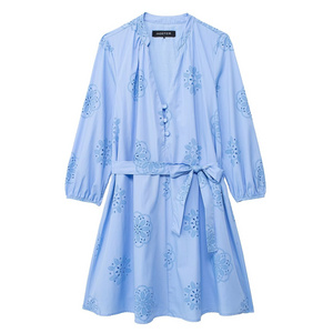 2024 Women's new fashion pressed glue embroidery decorated poplin dress Retro loose casual new style summer chic dress