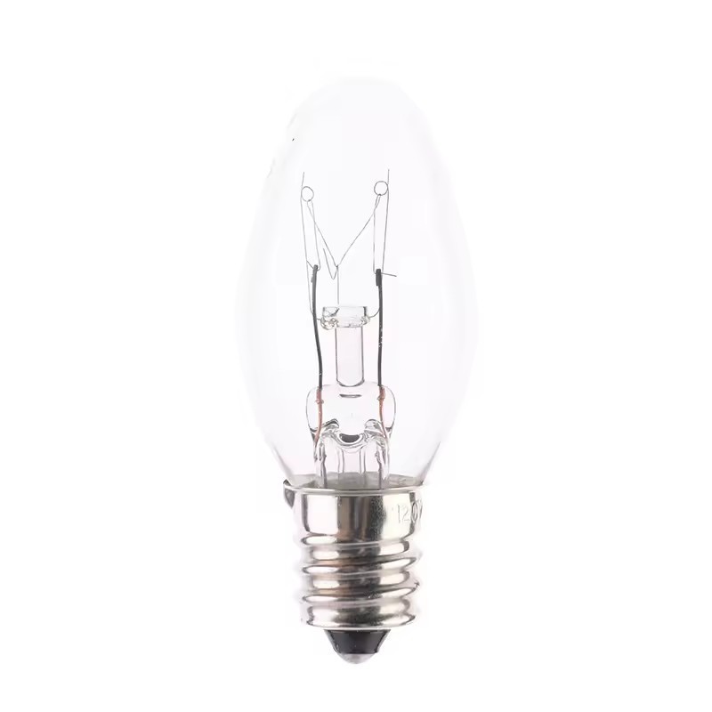 Factory wholesale mini replacement candles C7 transparent 1W 2W E12 base incandescent bulbs