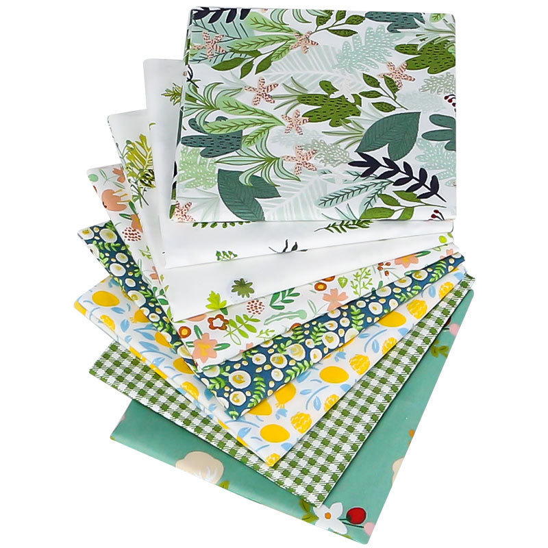 Patchwork Cotton Fabric Sets Patterns Craft Fabric Assorted Floral 8pcs Bundle Squares Green Printed Fabric Trade Assurance