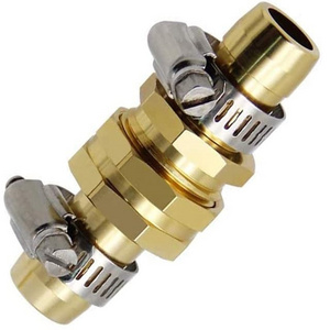 3/4 GHT Brass Garden Hose Mender End Repair Kit Quick Connect with Stainless Steel Clamp Female and Male Hose Connector