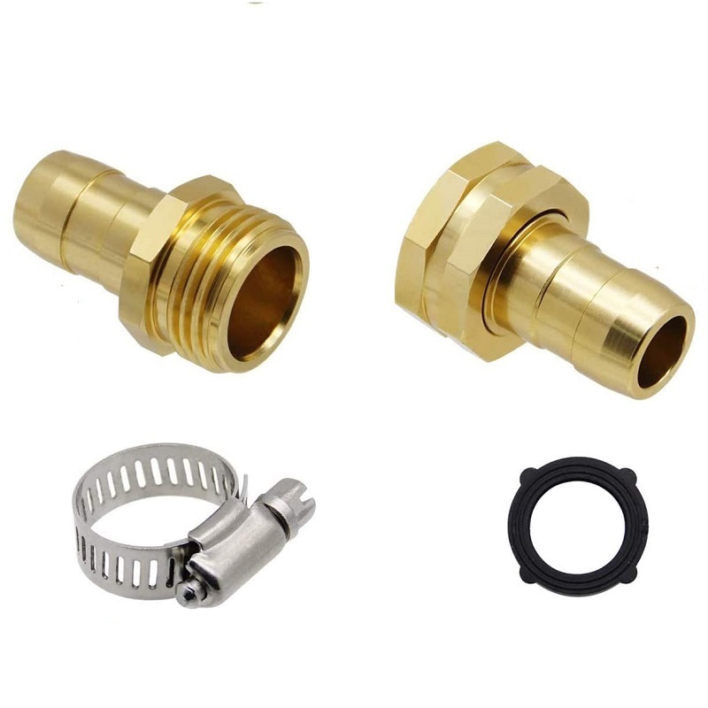 3/4 GHT Brass Garden Hose Mender End Repair Kit Quick Connect with Stainless Steel Clamp Female and Male Hose Connector