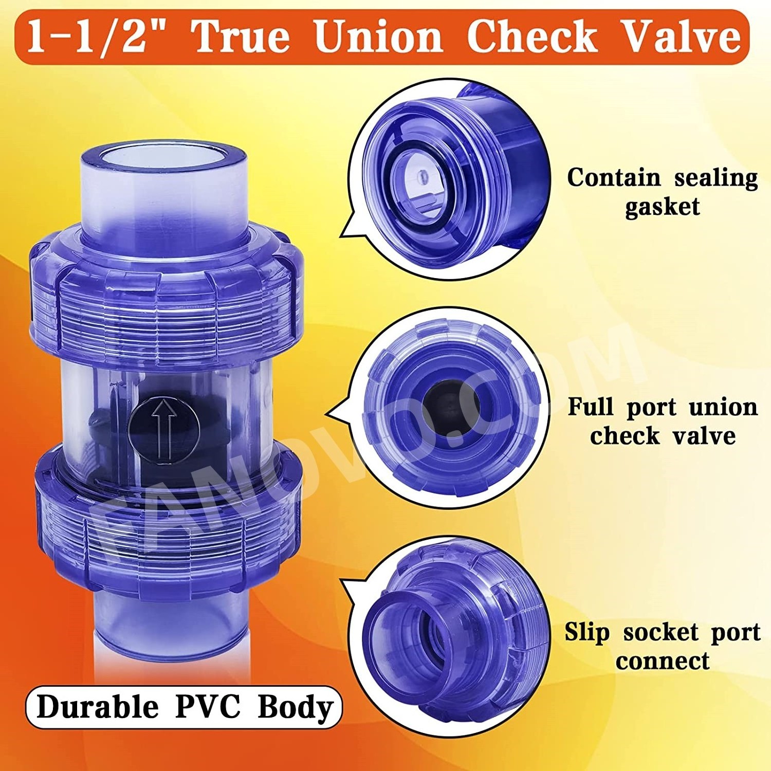 Transparent Blue UPVC Check Valve  PVC Union Check Valve   Heavy Duty Suitable for Sump Pump, Irrigation, Pool