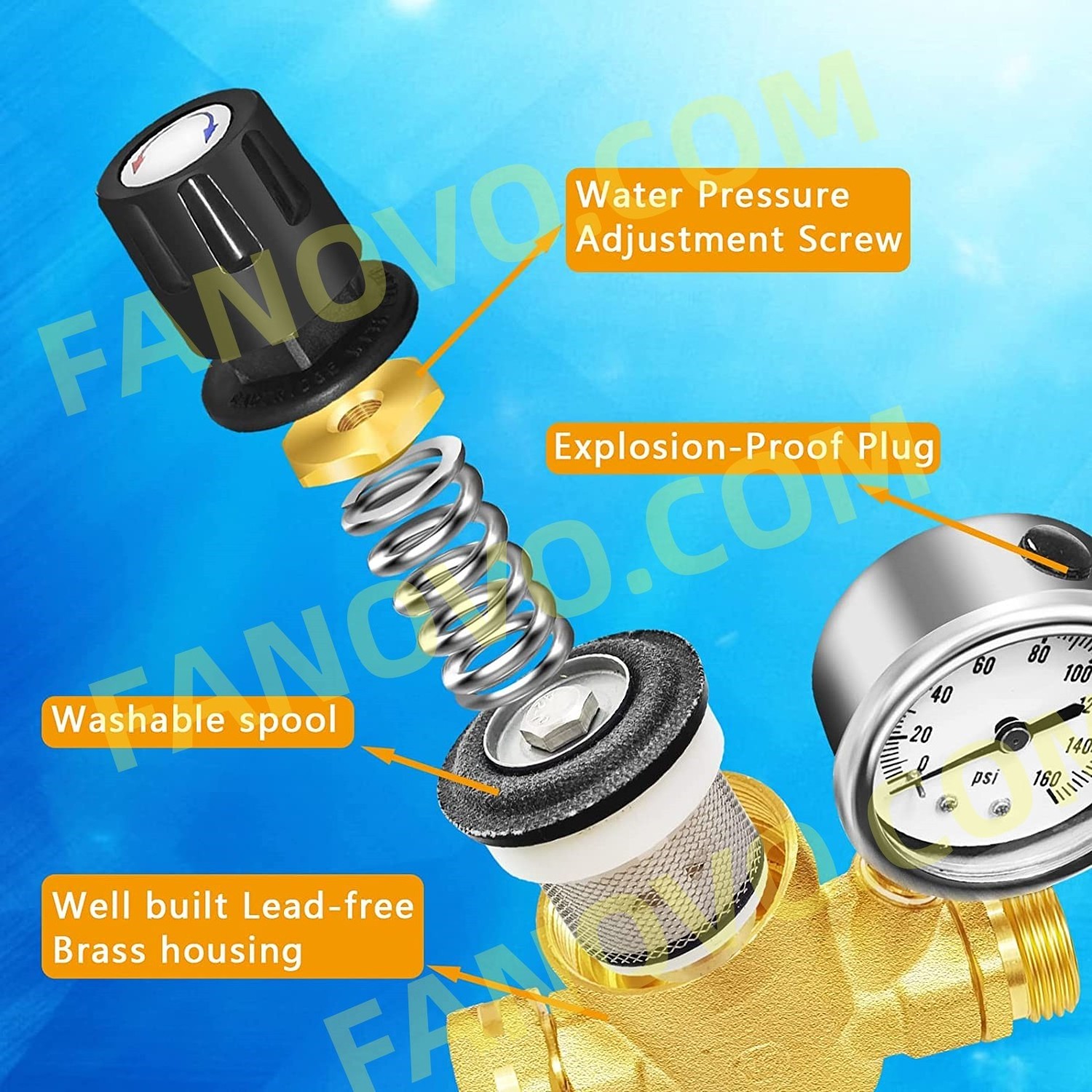 Brass Lead-Free  Handle Adjustable RV Water  Pressure  Regulator Valve  Water Pressure Reducer with Gauge