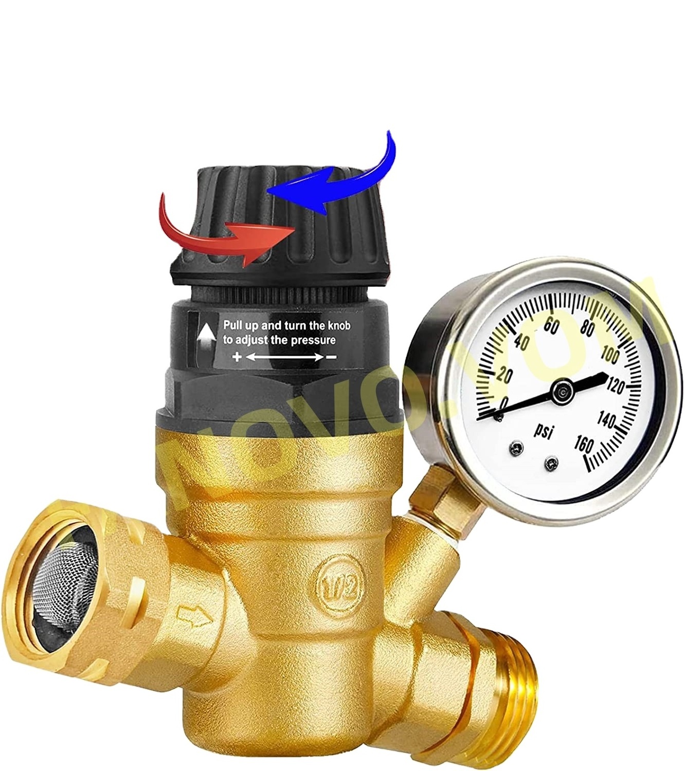 Brass Lead-Free  Handle Adjustable RV Water  Pressure  Regulator Valve  Water Pressure Reducer with Gauge